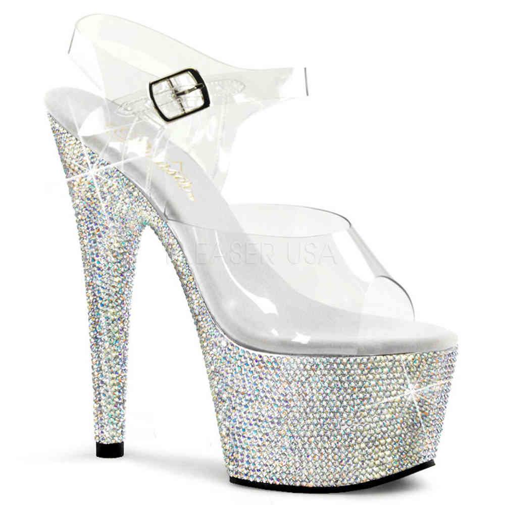 Pleaser - BEJEWELED708DM Sandale à bride à la cheville, Pole dance chaussures - Chaussures de pole dance - Couleur argent/Transparent Product image